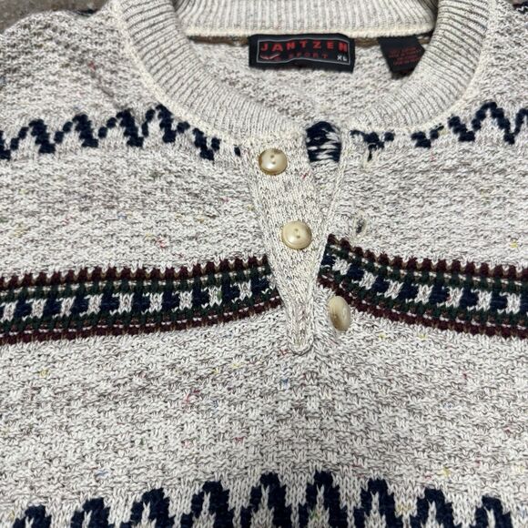 VTG Jantzen Pullover Sweater 100% Cotton Beige XL Fair Isle Fisherman Grandpa - Picture 3 of 9
